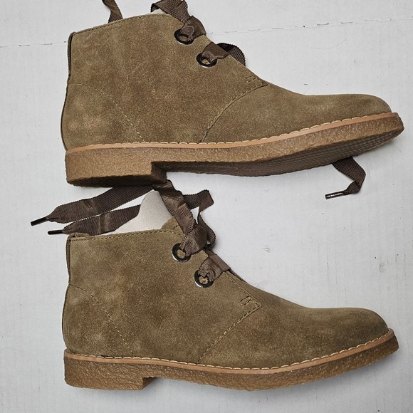 Isaac Mizrahi Live IMZOE Olive Green Suede Ribbon Lace Desert Boots Womens 5M - Picture 5 of 10